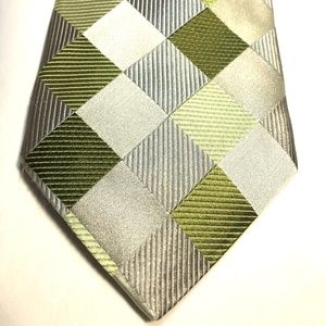 Ted Baker Silver and Green Checkered Classic Tie